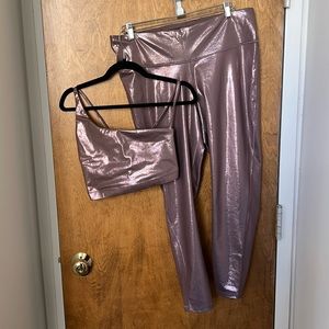 Gapfit metallic pink sports bra and high rise leggings set XL